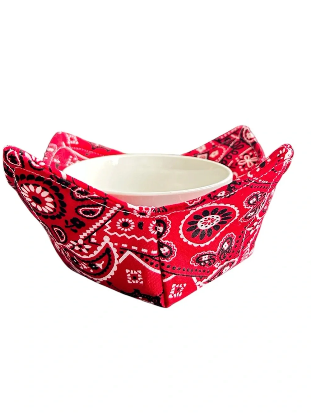 Hand Crafted Red Bandana Microwave Small Bowl Cozy 100% Cotton